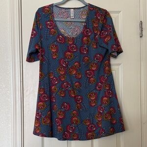 LuLaRoe Floral Short Sleeve Top - Blue, Pink, Yellow